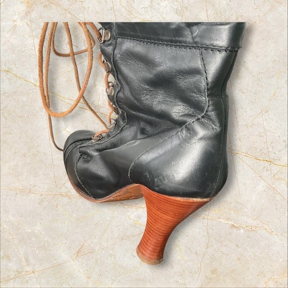 For all Mankind Ankle Boot Black Leather Lace Up Vintage‎ Boho Goth Witchy SZ 38 - Picture 11 of 12